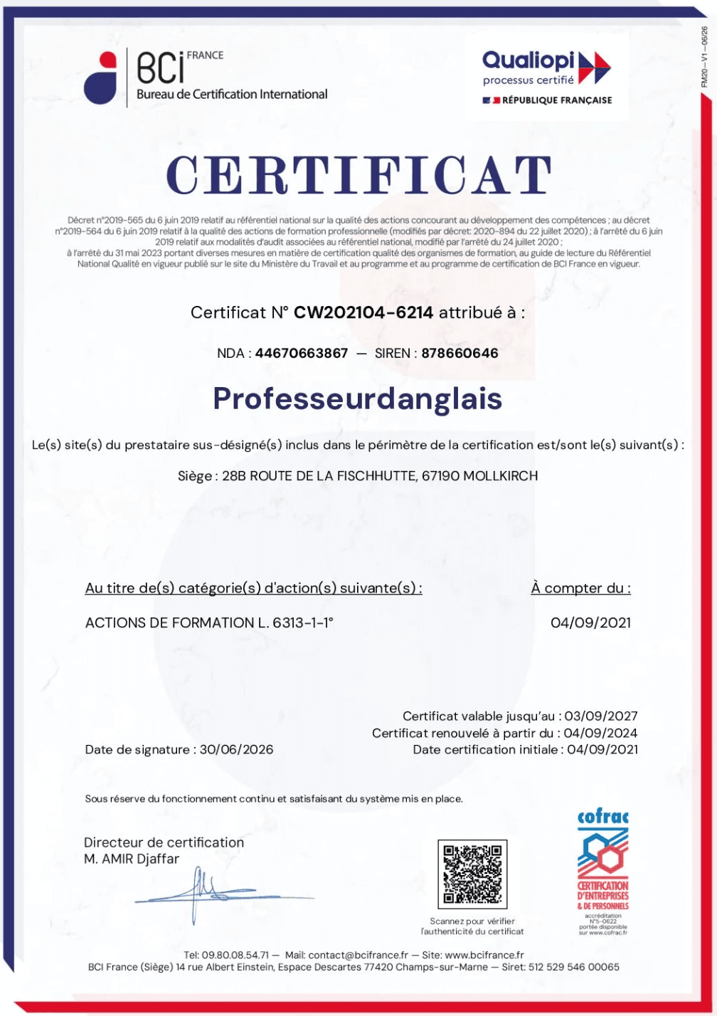 Certificat Qualiopi